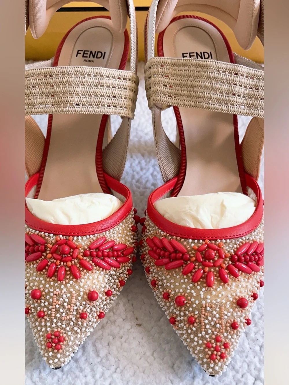 Fendi Women’s Colibri Lite Beaded Mesh Sporty Slingback Pumps